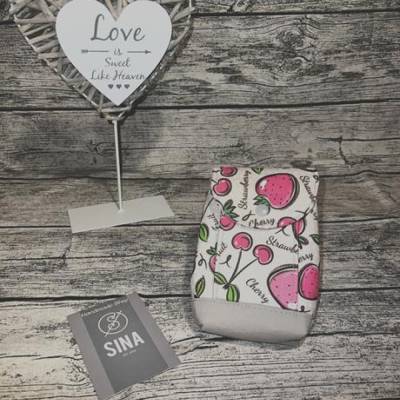 Kompakte Handytasche zum Umhängen mit Früchten-pink -grau Cherry- Strawberries- Phonebag Billie- kleine Umhängetasche