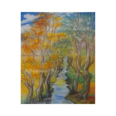 Spätsommer Pastellkreidebild – Handgemalte Landschaft 43 x 32 cm Hochformat