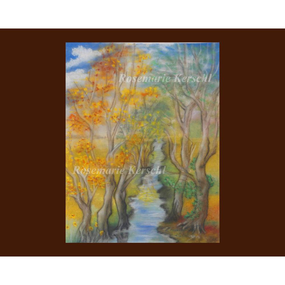 Spätsommer Pastellkreidebild – Handgemalte Landschaft 43 x 32 cm Hochformat Bild 2