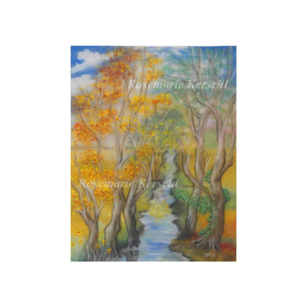 Spätsommer Pastellkreidebild – Handgemalte Landschaft 43 x 32 cm Hochformat Bild 3