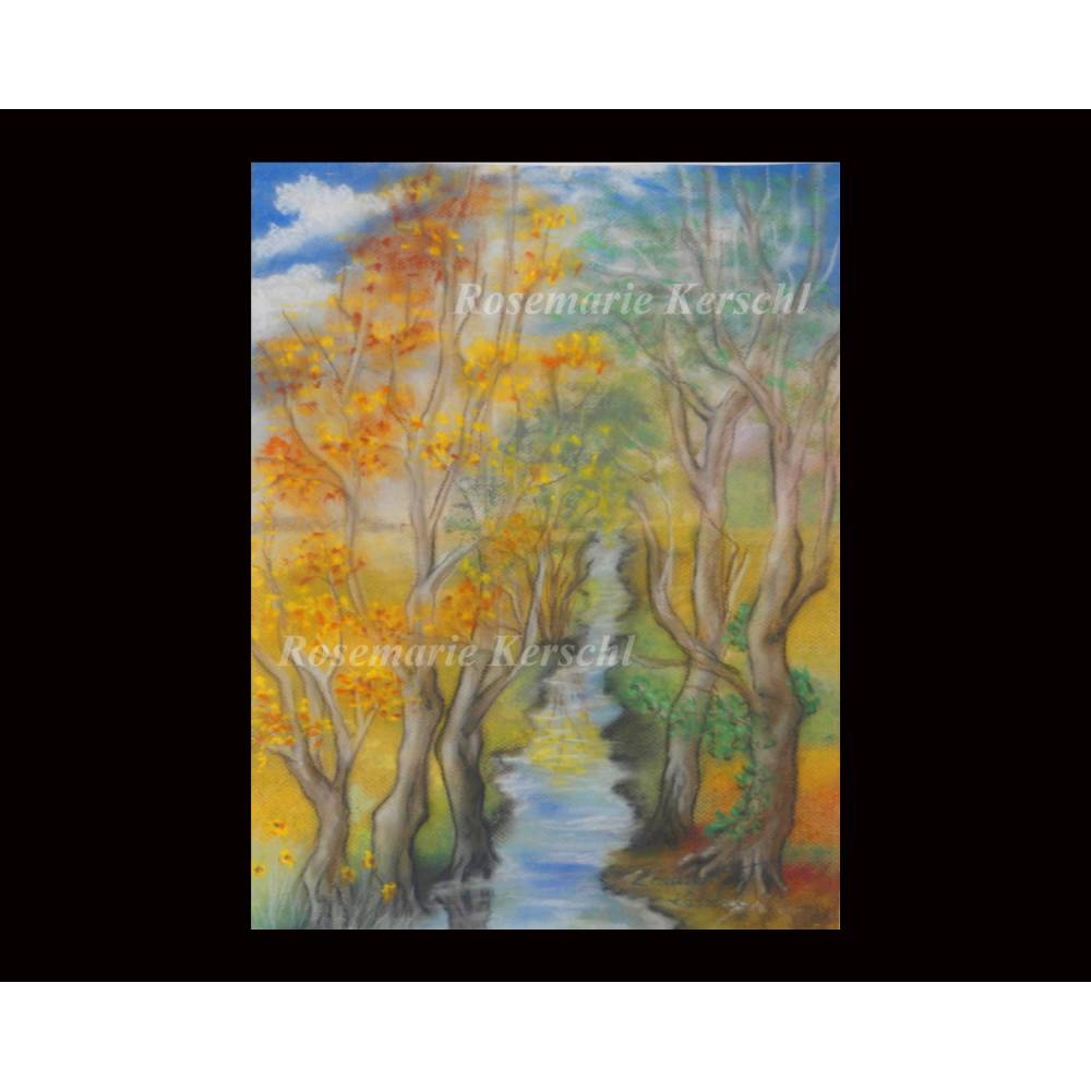 Spätsommer Pastellkreidebild – Handgemalte Landschaft 43 x 32 cm Hochformat Bild 4