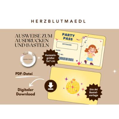 Personalisierte Kinderdisco Ausweis-Vorlagen – Mitgebsel & Party-Highlights zum Ausdrucken