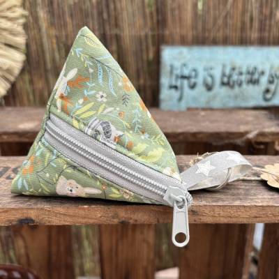 Kleines Dreieckstäschchen Schnullertasche – Praktische Mini-Tasche aus Baumwolle mit Karabiner