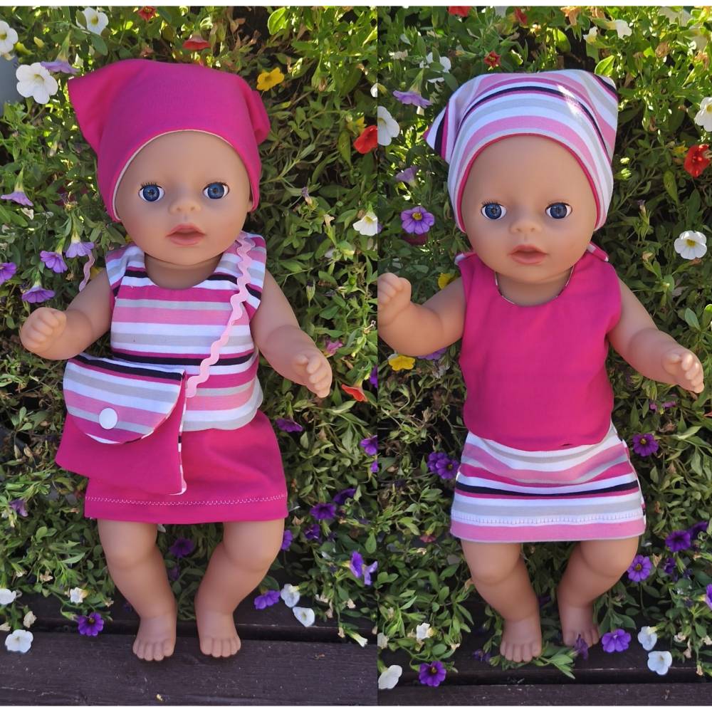Stickdatei Set Sommer Puppenkleidung 36cm – Rock, Oberteil, Tasche & Kopftuch für Baby Puppe | Design-by-Jasmina Bild 1