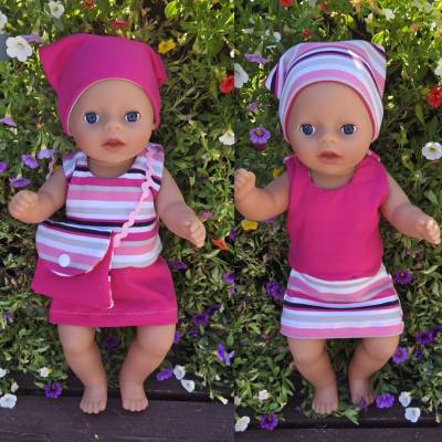 Stickdatei Set Sommer Puppenkleidung 36cm – Rock, Oberteil, Tasche & Kopftuch für Baby Puppe | Design-by-Jasmina