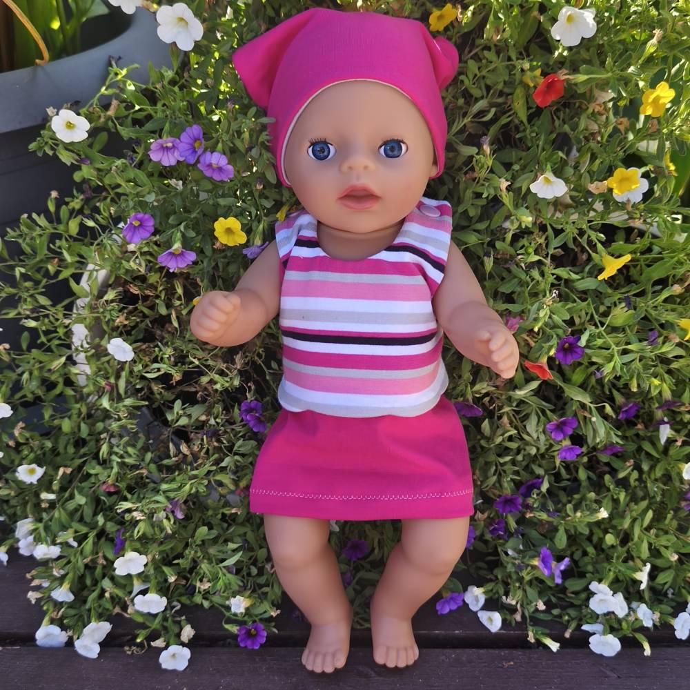 Stickdatei Set Sommer Puppenkleidung 36cm – Rock, Oberteil, Tasche & Kopftuch für Baby Puppe | Design-by-Jasmina Bild 3