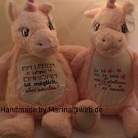 Stofftier Einhorn Unicorn bestickt verschiedene Texte möglich