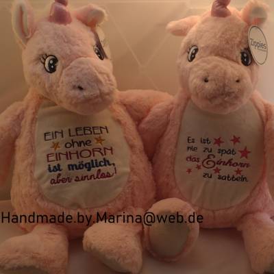 Stofftier Einhorn Unicorn bestickt verschiedene Texte möglich