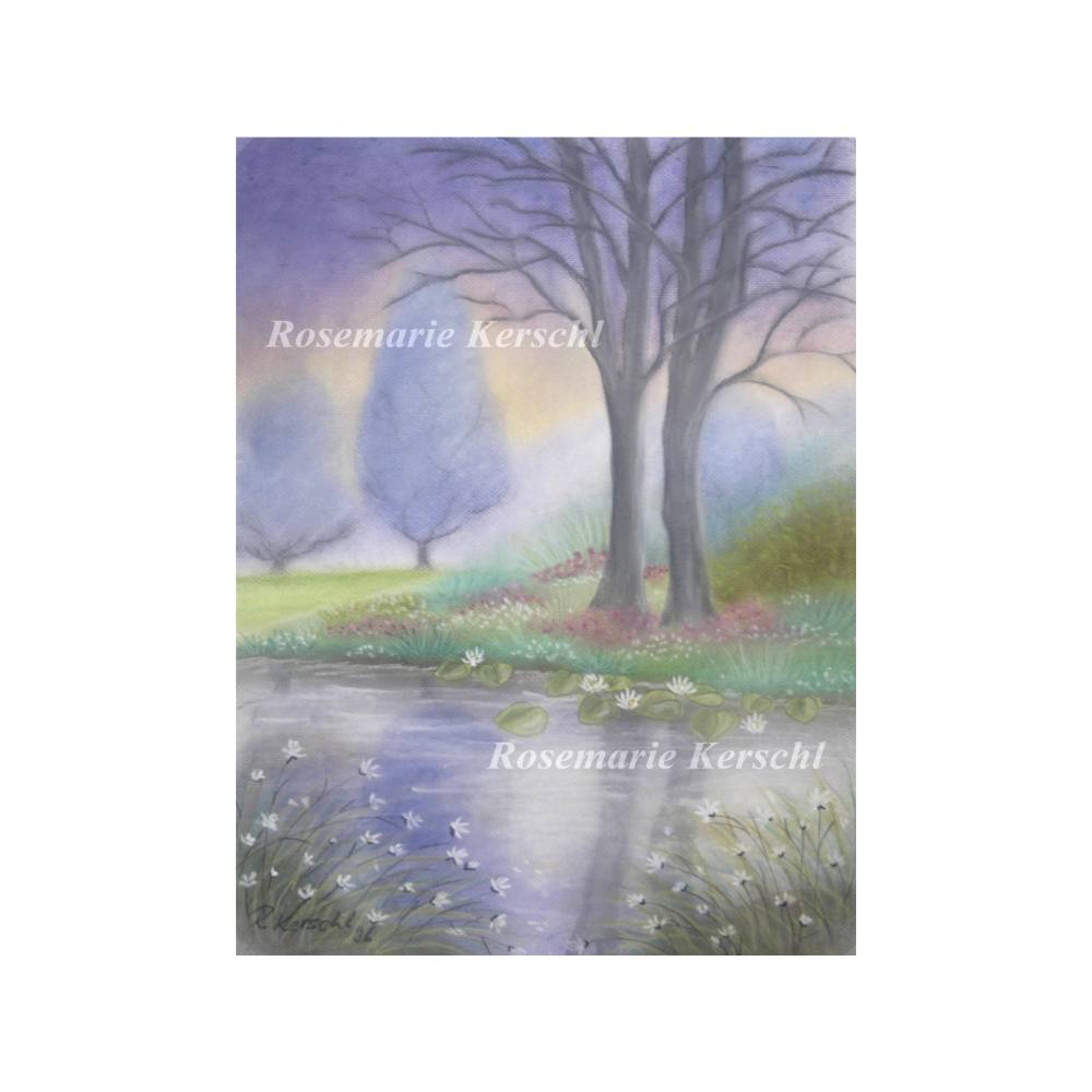 Pastellkreidebild *Dream* handgemalt Landschaft 50 x 35 cm Unikat weiß gelb blau lila rosa grün Bild 1