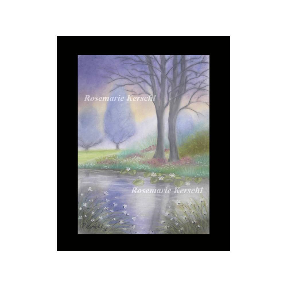 Pastellkreidebild *Dream* handgemalt Landschaft 50 x 35 cm Unikat weiß gelb blau lila rosa grün Bild 2