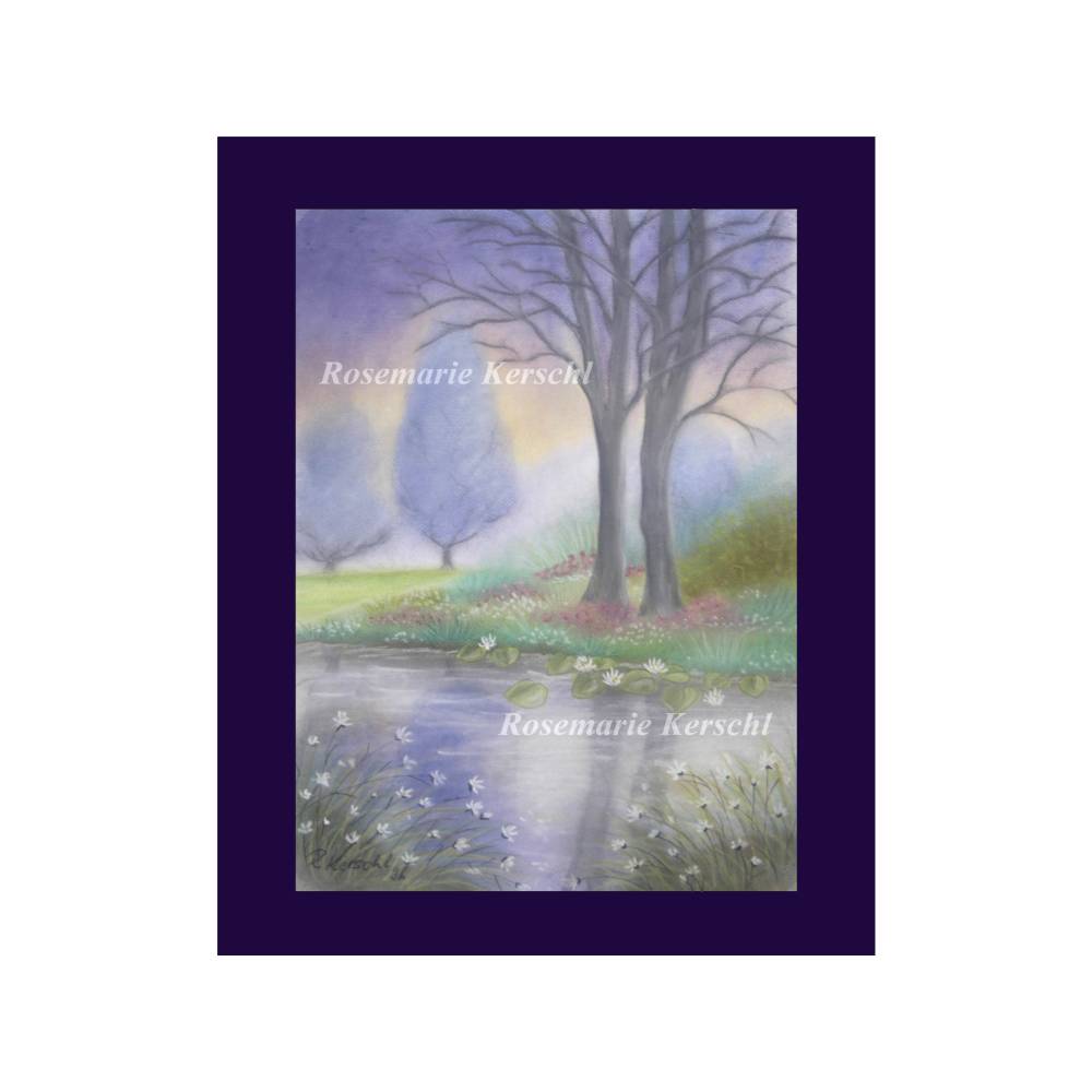 Pastellkreidebild *Dream* handgemalt Landschaft 50 x 35 cm Unikat weiß gelb blau lila rosa grün Bild 3