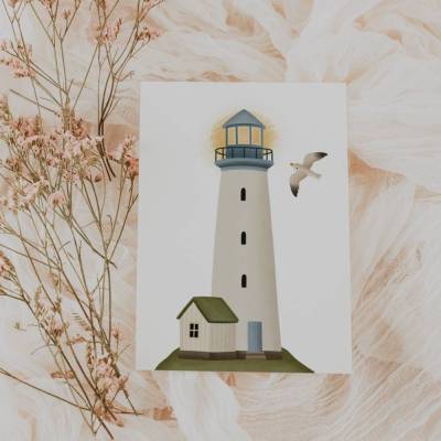Postkarte Leuchtturm Nordsee Meer Reise - Postkarte Norwegen Meer - Geschenkverpackung Reise - Postkarte Maritime Karte