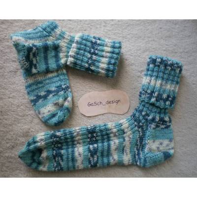 Handgestrickte Damensocken Größe 40/41 | GrünTürkis, Petrol & Wollweiß | Weiche Socken aus Schurwolle