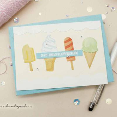 Sommerliche Grußkarte mit Eismotiv – „Du bist einfach herzerfrischend!“ – handgemacht mit Umschlag