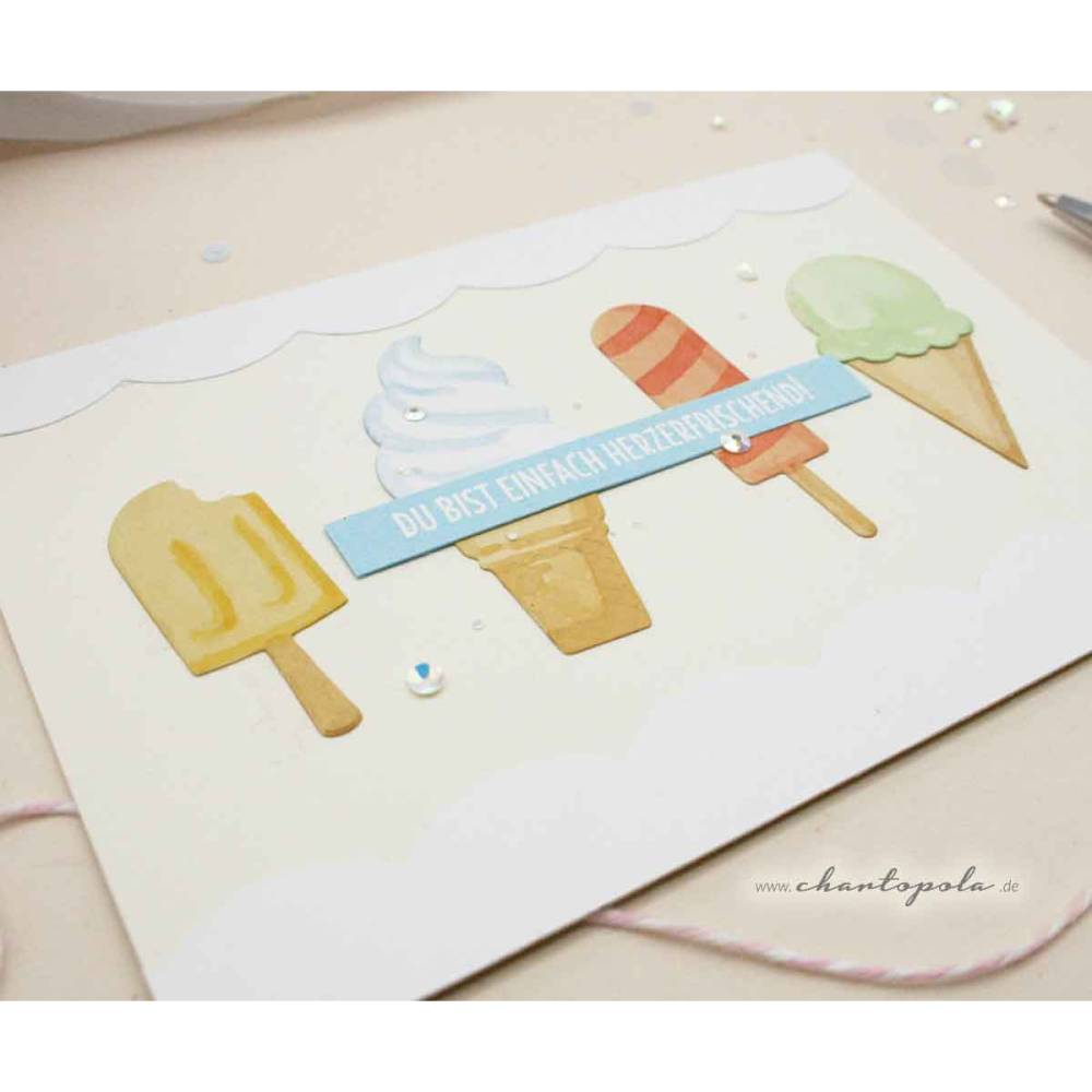 Sommerliche Grußkarte mit Eismotiv – „Du bist einfach herzerfrischend!“ – handgemacht mit Umschlag Bild 2