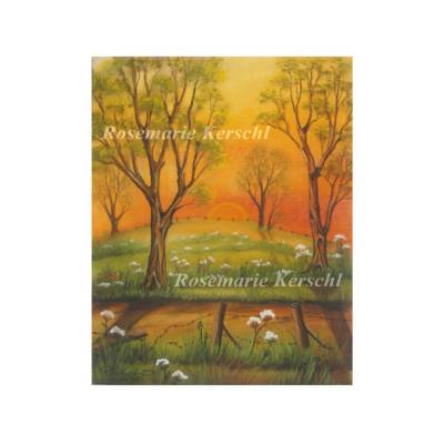 Pastellkreidebild Sonnenuntergang im Herbst – Landschaft 43 x 30 cm handgemalt in Gelb Ocker Orange Weiß Unikat