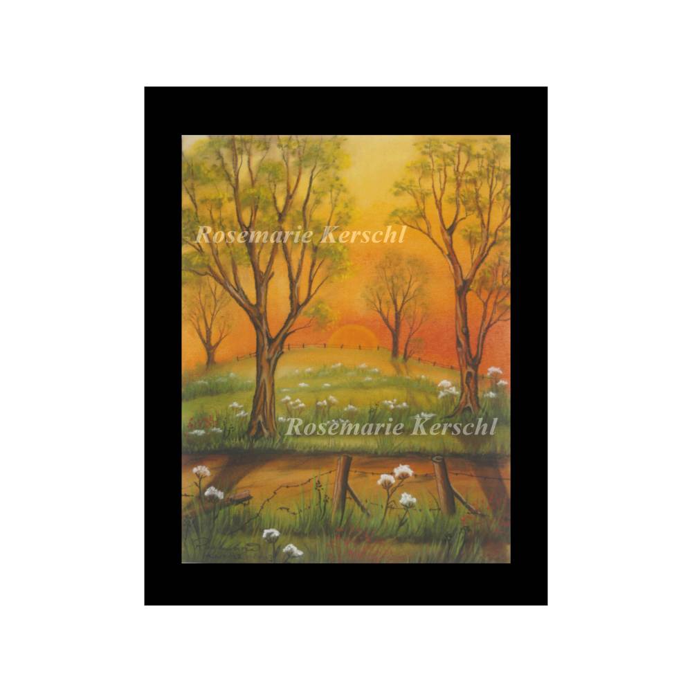 Pastellkreidebild Sonnenuntergang im Herbst – Landschaft 43 x 30 cm handgemalt in Gelb Ocker Orange Weiß Unikat Bild 3