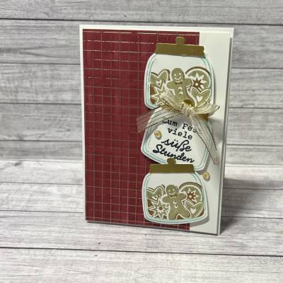 Weihnachtskarte Lebkuchen Plätzchen Grußkarte rot-gold Weihnachtsgrüße Handmade Karten Weihnachten Advent Stampin‘ Up!
