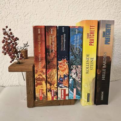 Buchstütze aus Holz mit zwei Reagenzgläsern, Vasen, Dekoration fürs Bücherregal, Buchhalterung