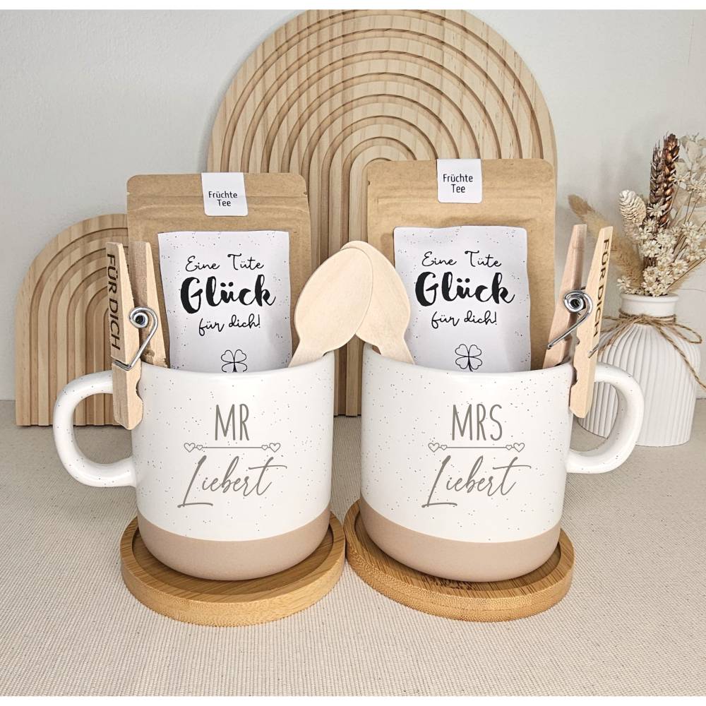 Geschenk personalisiert Hochzeit Tasse Set Geschenkset Hochzeitsgeschenk