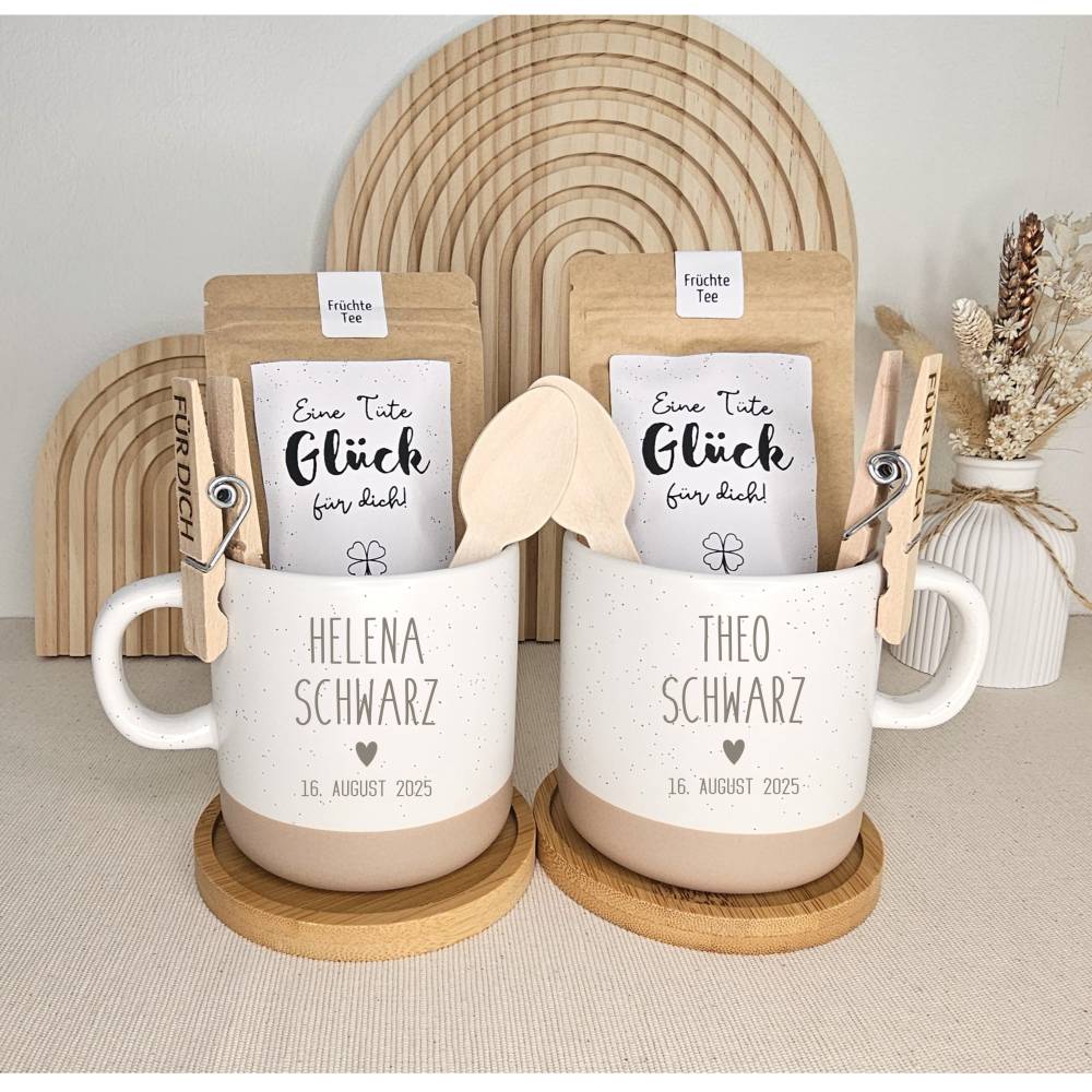 Geschenk personalisiert Hochzeit Tasse Set Geschenkset Hochzeitsgeschenk