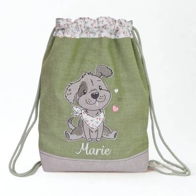 Turnbeutel mit Name und Hund für Kind