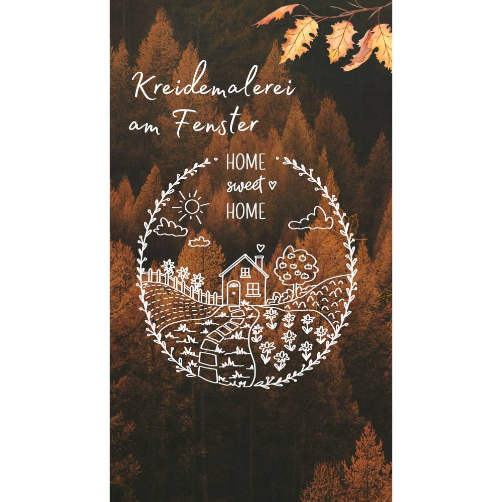 Fensterbild Vorlage Home sweet Home, kleines Haus mit Garten im