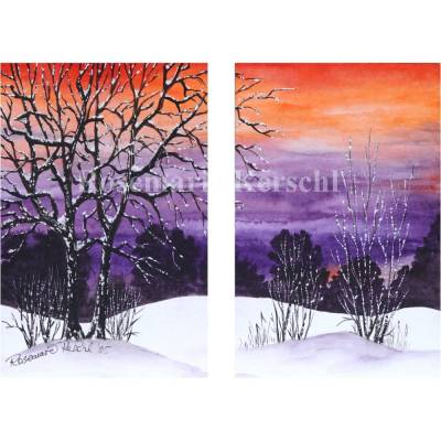 Aquarellbild Winterhimmel 2 handgemalt. 2-teiliges Set. Unikat. 20 x 15 cm. Kein Druck