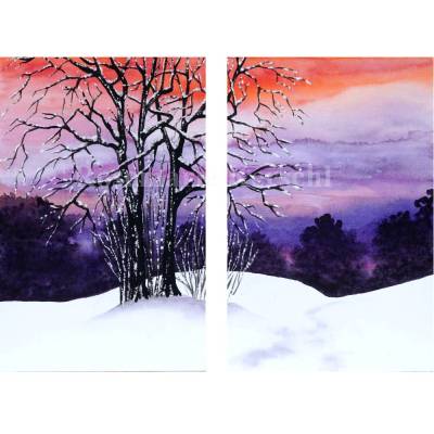 Aquarellbild Winterhimmel 1 handgemalt 2er Set 20 x 15 cm Unikat kein Druck