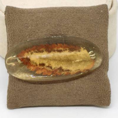 Vintage Brosche Kunstharz Harz durchsichtig Laub Blatt getrocknet Pflanze Geschenk 