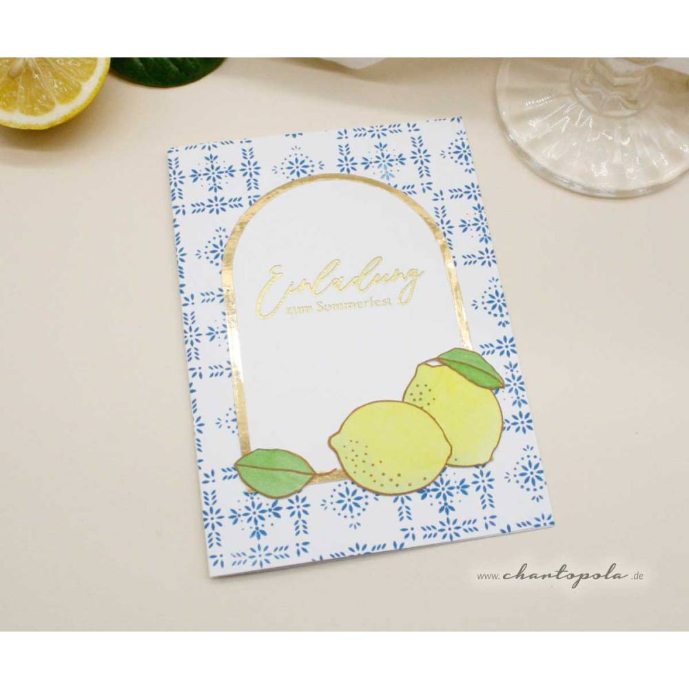 Sommerliche Einladungskarte „Dolce Vita“ – Zitronenflair & mediterrane Details inkl Umschlag Bild 1