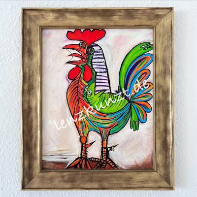 Picasso’s Hahn mit Froschbelag, Froschbild, Pablo Picasso, Originalbild, Acrylmalerei, Unikat