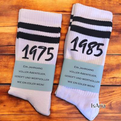 Jahrgangs Socken, Geburtsjahr, Tennissocken, Strümpfe, Geschenkidee Männer