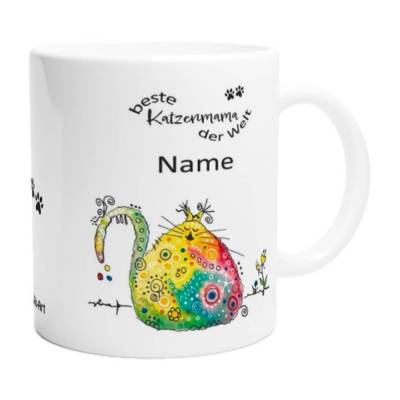 Tasse Beste Katzenmama personalisiert mit Namen & Katzenmotiv – Geschenk für Katzenliebhaber