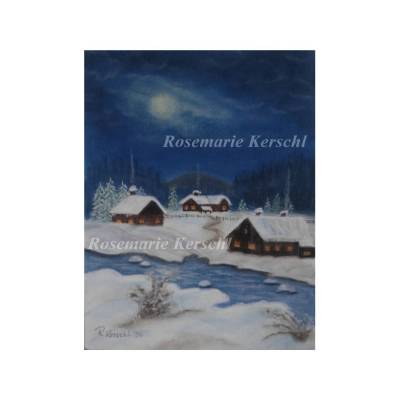 Pastellkreidebild Winternacht – Handgemalte Landschaft 30 x 24 cm Hochformat Unikat