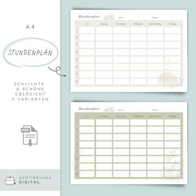Stundenplan zum Ausdrucken | 3 Designs in A4 + A5 | Schulstart Vorlage für Kinder & Erwachsene