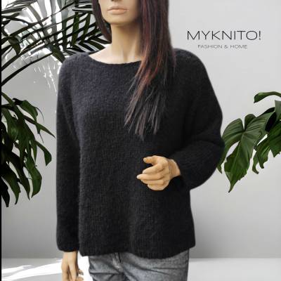 Strickpullover, Alpaka, schwarz – gestrickt, handgefertigt,  Pullover 