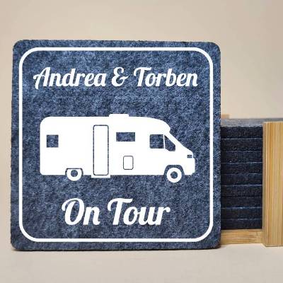 Geschenk für Camper, 10 personalisierte Camping-Untersetzer mit Wunschtext, Camping, Wohnwagen Wohnmobil Geschenk