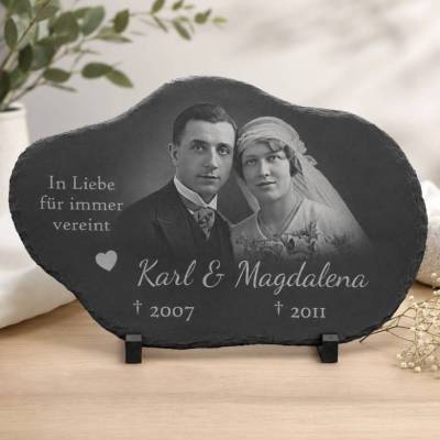30 x 20 cm Wolke Schiefertafel mit Gravur – Personalisierter Gedenkstein mit Foto & Wunschtext – wetterf