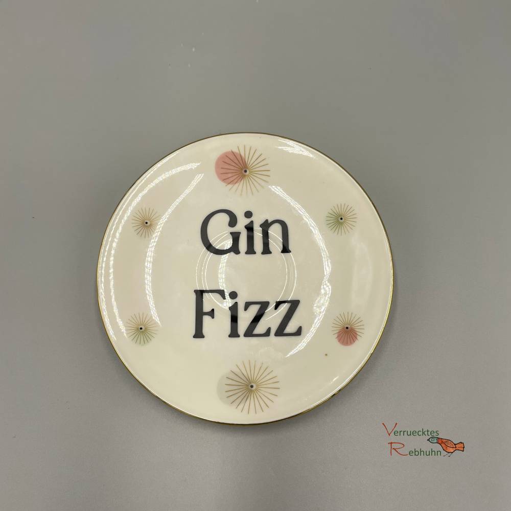 Vintage Wandteller "Gin Fizz" – Upcycling Deko mit Spruch Bild 2