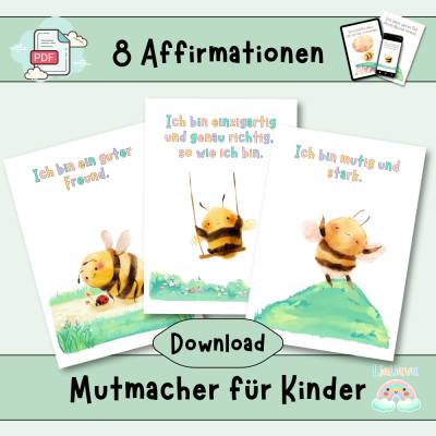 Affirmation für Kinder - Mutmacher, positive Gedanken - Freundschaft, Mut, Selbstliebe - PDF zum ausdrucken - Bienen