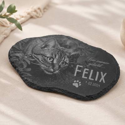 30 x 20 cm Wolke Schiefertafel mit Gravur – Personalisierter Gedenkstein mit Foto & Wunschtext – Tiere