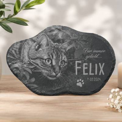 20 x 15 cm Wolke Schiefertafel mit Gravur – Personalisierter Gedenkstein mit Foto & Wunschtext – Tiere