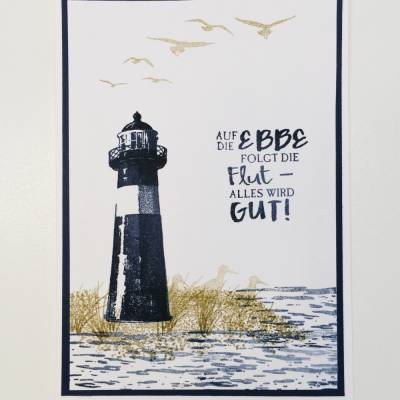 Handgemachte Grußkarte Leuchtturm – Klappkarte 14,8 x 10,5 cm mit Umschlag, edel & einzigartig