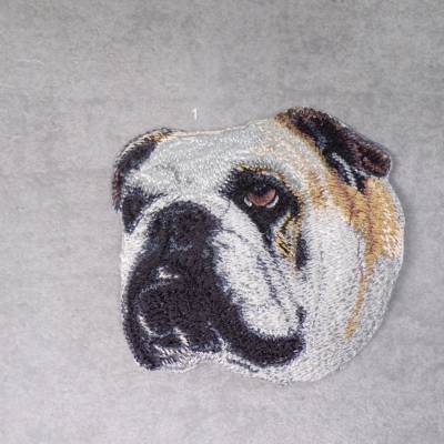 Englische Bulldogge Patch zum Aufbügeln – Gestickte Hund Applikation 100% Polyester, maschinenwaschbar
