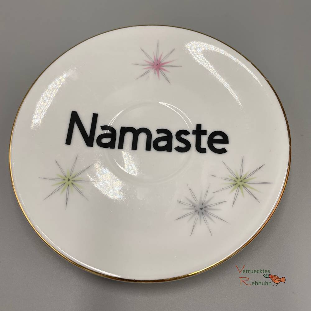 Wandteller "namaste" – Vintage Upcycling Deko mit Spruch Bild 2