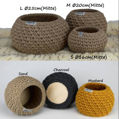 Utensilo mit Holzboden gehäkelt bauchiger Häkelkorb Flechtkordel aus recycelter Baumwolle ab 13,90€