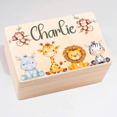 Erinnerungsbox aus Holz für Kinder personalisiert - Motiv "Safari"