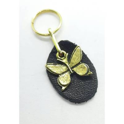 Reißverschluss-Anhänger  LEDER & METALL Schwarz Altgold Schmetterling Kombination Charm – Unikat Zieher