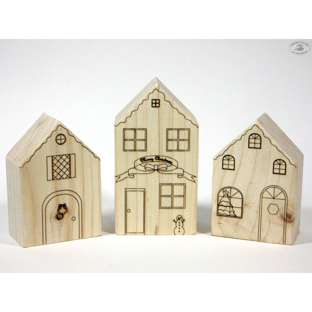 Holzhäuschen 3er-Set / naturbelassen / Häuser aus Holz / Holzhäuser zum Bemalen